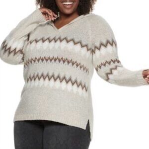 EVRI Women’s Cream and Brown Patterned Sweater